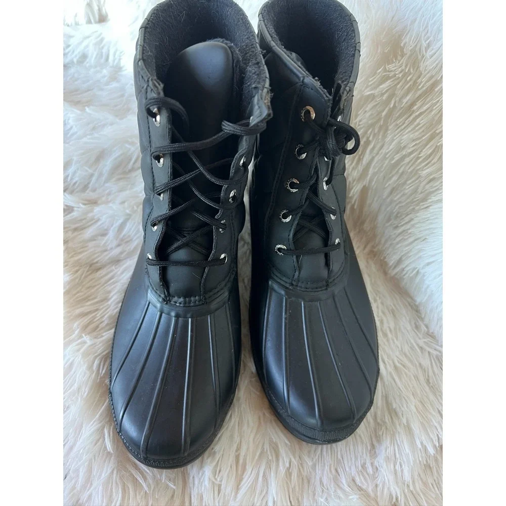 Sperry Saltwater Duck Boots Black‎ Quilted Rain Lace Up Womens Lined Winter Sz 9